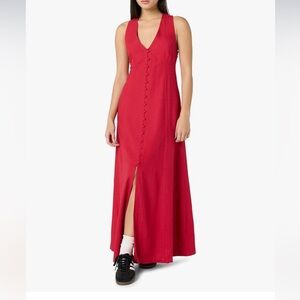 🆕 The Drop ‘Blanca’ Chic Red Button-Down Maxi Dress XS